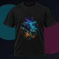 Tidal Syntax Basin original KOSVYRE design on a black graphic tee against a graphite studio background