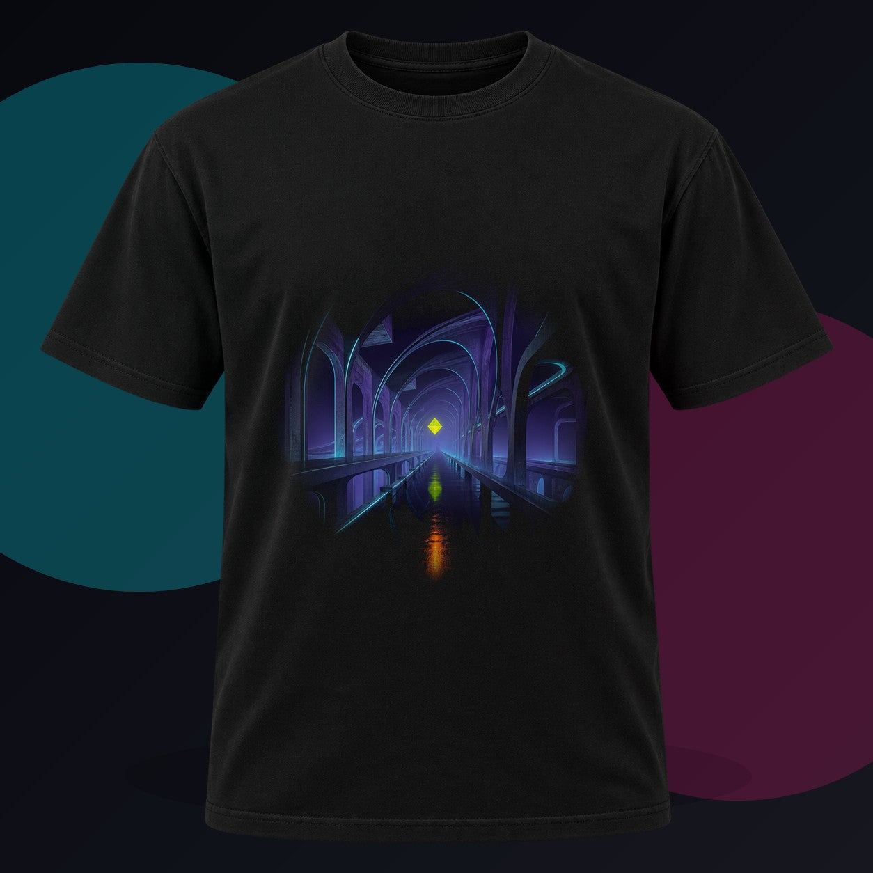 Transit of Zero original KOSVYRE design on a black graphic tee against a graphite studio background