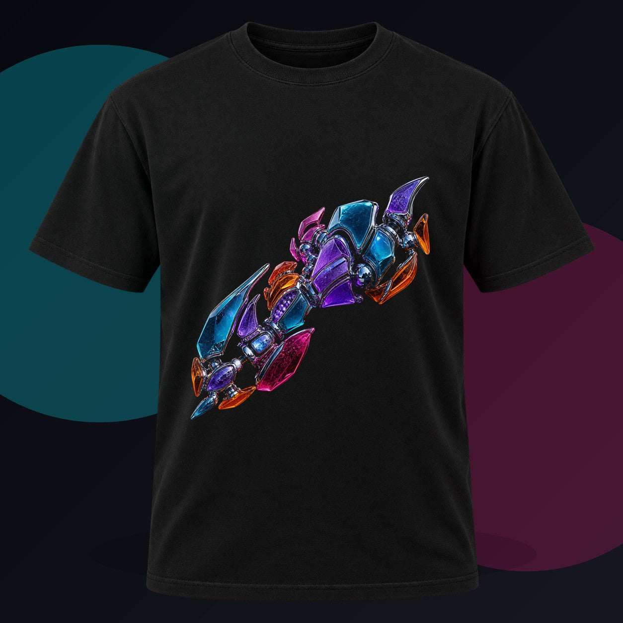 Translucent Knuckle Atlas original KOSVYRE design on a black graphic tee against a graphite studio background