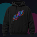 Translucent Knuckle Atlas original KOSVYRE design on a black hoodie against a graphite studio background