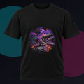 Twin Horizon Error original KOSVYRE design on a black graphic tee against a graphite studio background