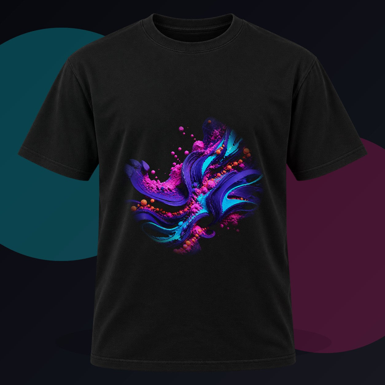 Ultraviolet Clay Signal original KOSVYRE design on a black graphic tee against a graphite studio background
