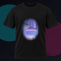 Ultraviolet Dream Terminal original KOSVYRE design on a black graphic tee against a graphite studio background