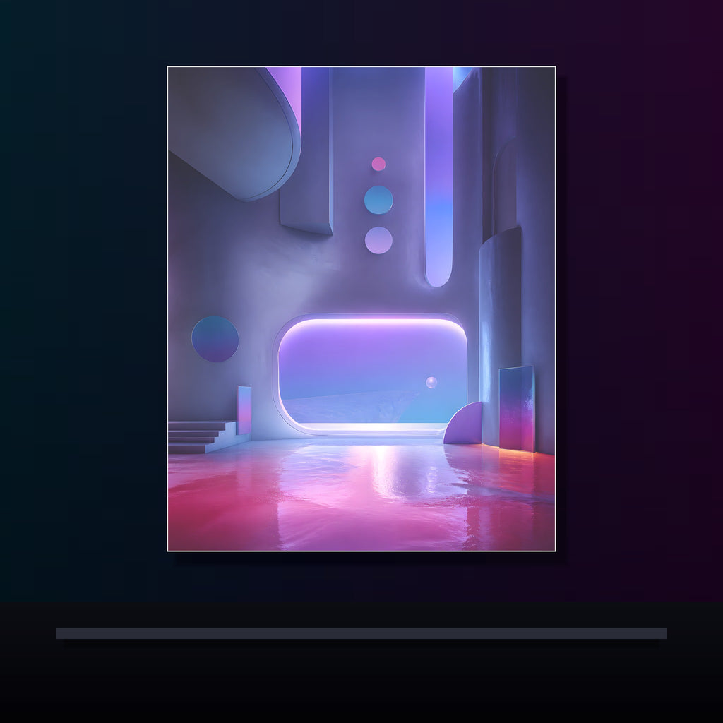 Ultraviolet Dream Terminal original KOSVYRE poster displayed in a dark psychedelic gallery setting