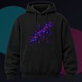 Ultraviolet Rookery original KOSVYRE design on a black hoodie against a graphite studio background