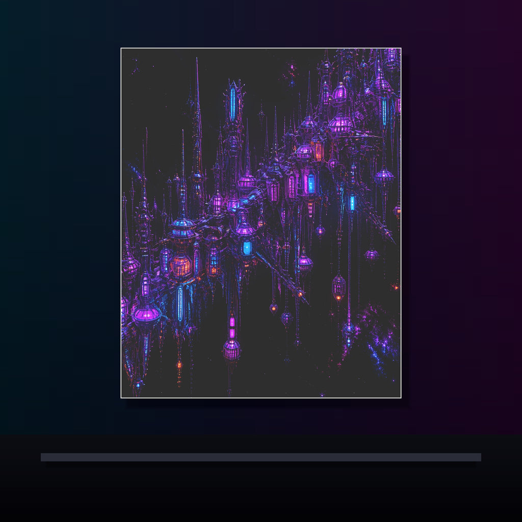 Ultraviolet Rookery original KOSVYRE poster displayed in a dark psychedelic gallery setting