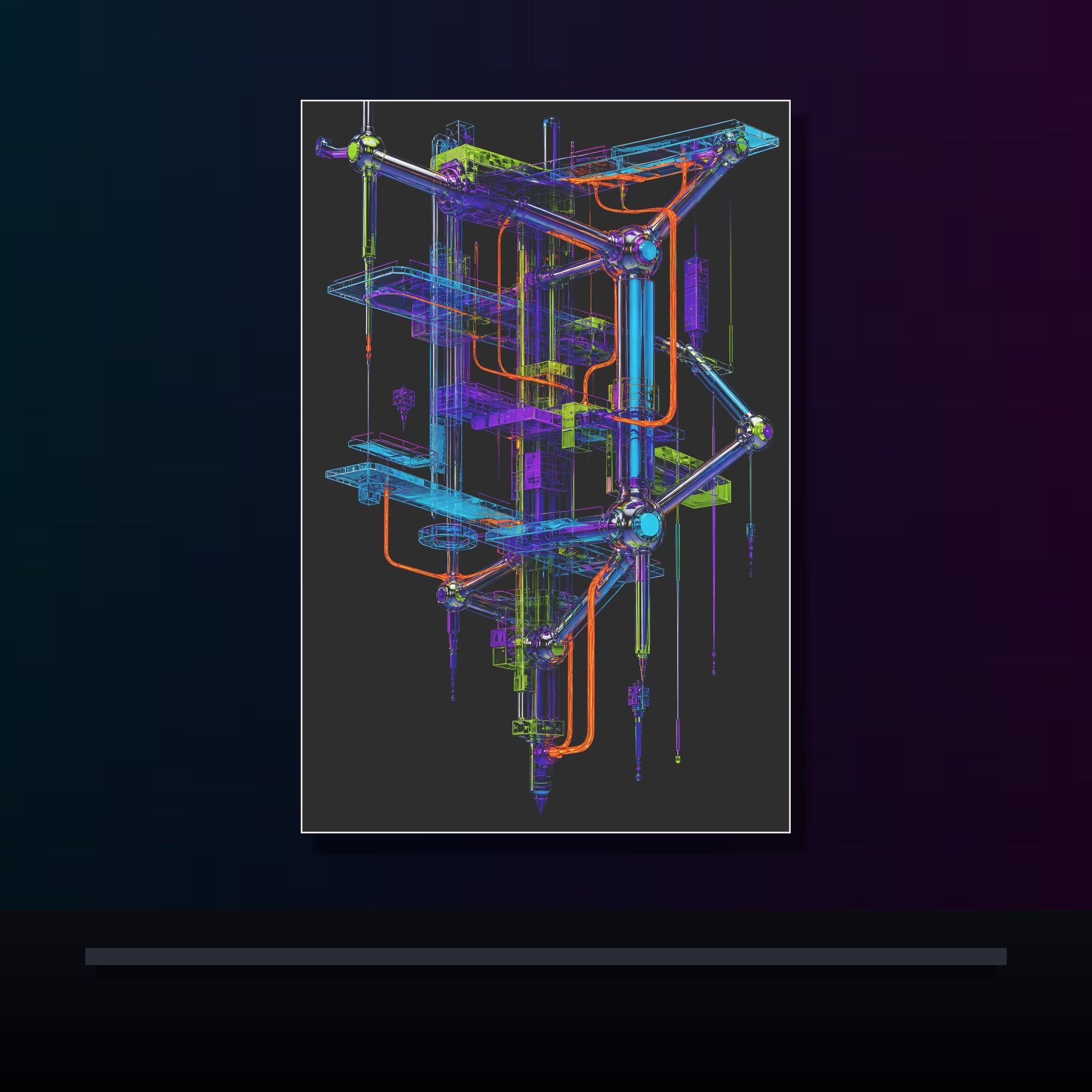 Ultraviolet Scaffold original KOSVYRE poster displayed in a dark psychedelic gallery setting