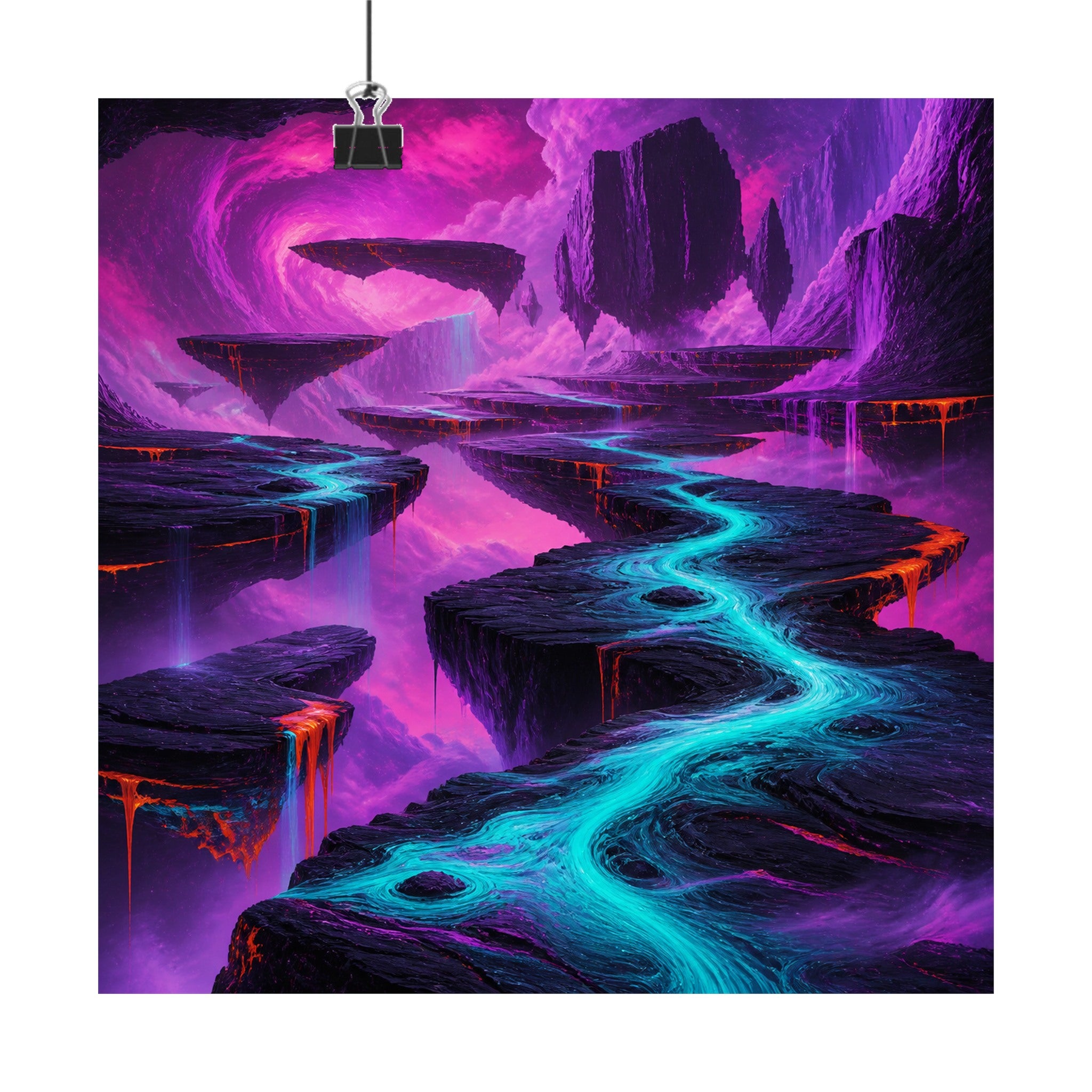Ultraviolet Tectonic Garden original KOSVYRE art print displayed with binder clips