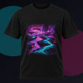 Ultraviolet Tectonic Garden original KOSVYRE design on a black graphic tee against a graphite studio background