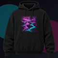 Ultraviolet Tectonic Garden original KOSVYRE design on a black hoodie against a graphite studio background