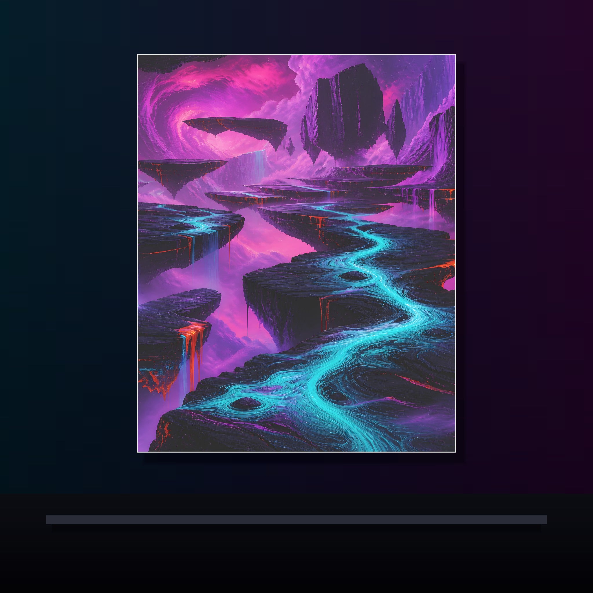 Ultraviolet Tectonic Garden original KOSVYRE poster displayed in a dark psychedelic gallery setting