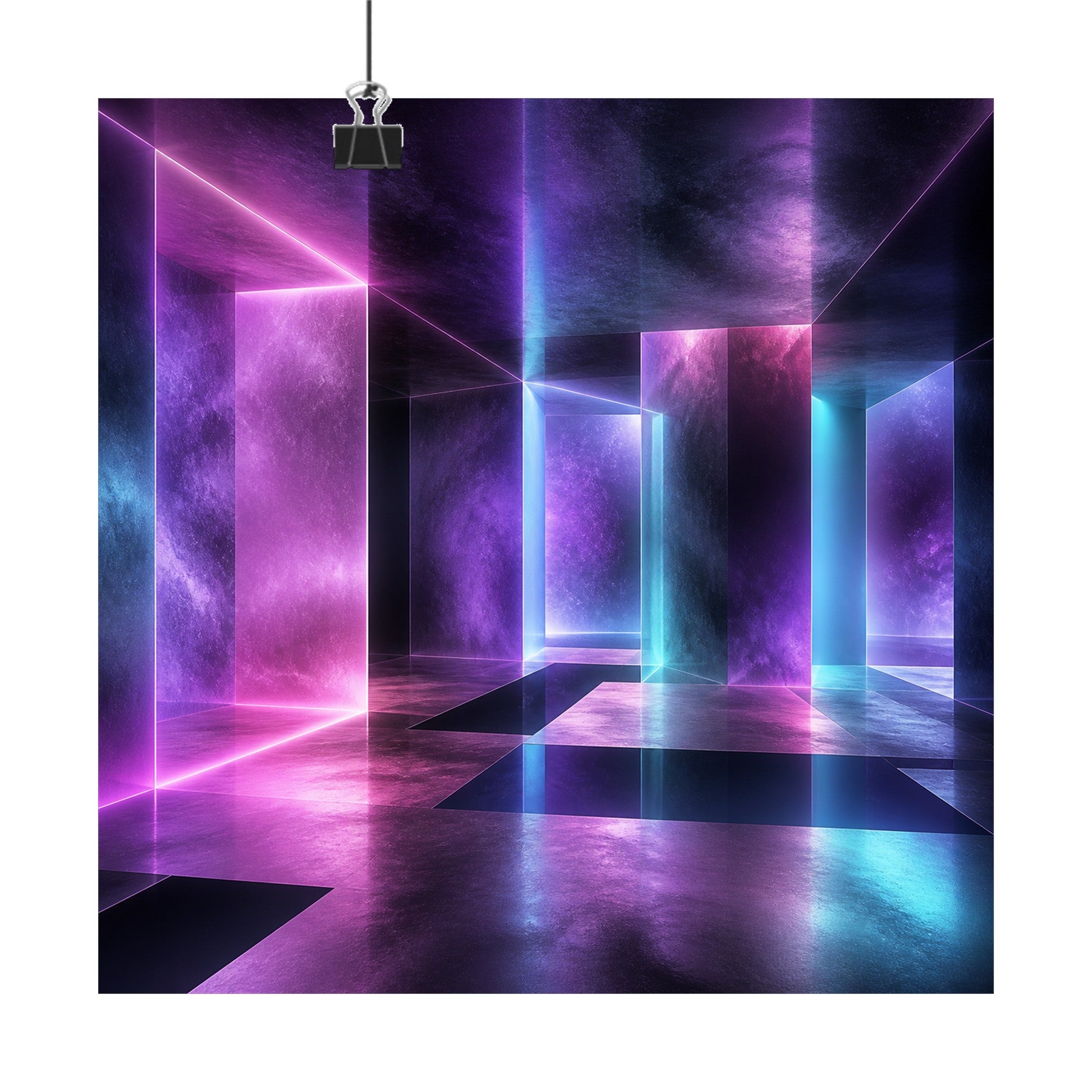Ultraviolet Waiting Room original KOSVYRE art print displayed with binder clips