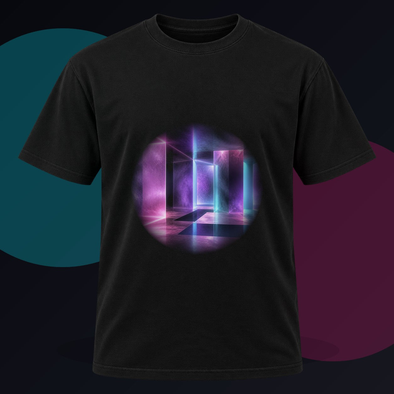 Ultraviolet Waiting Room original KOSVYRE design on a black graphic tee against a graphite studio background