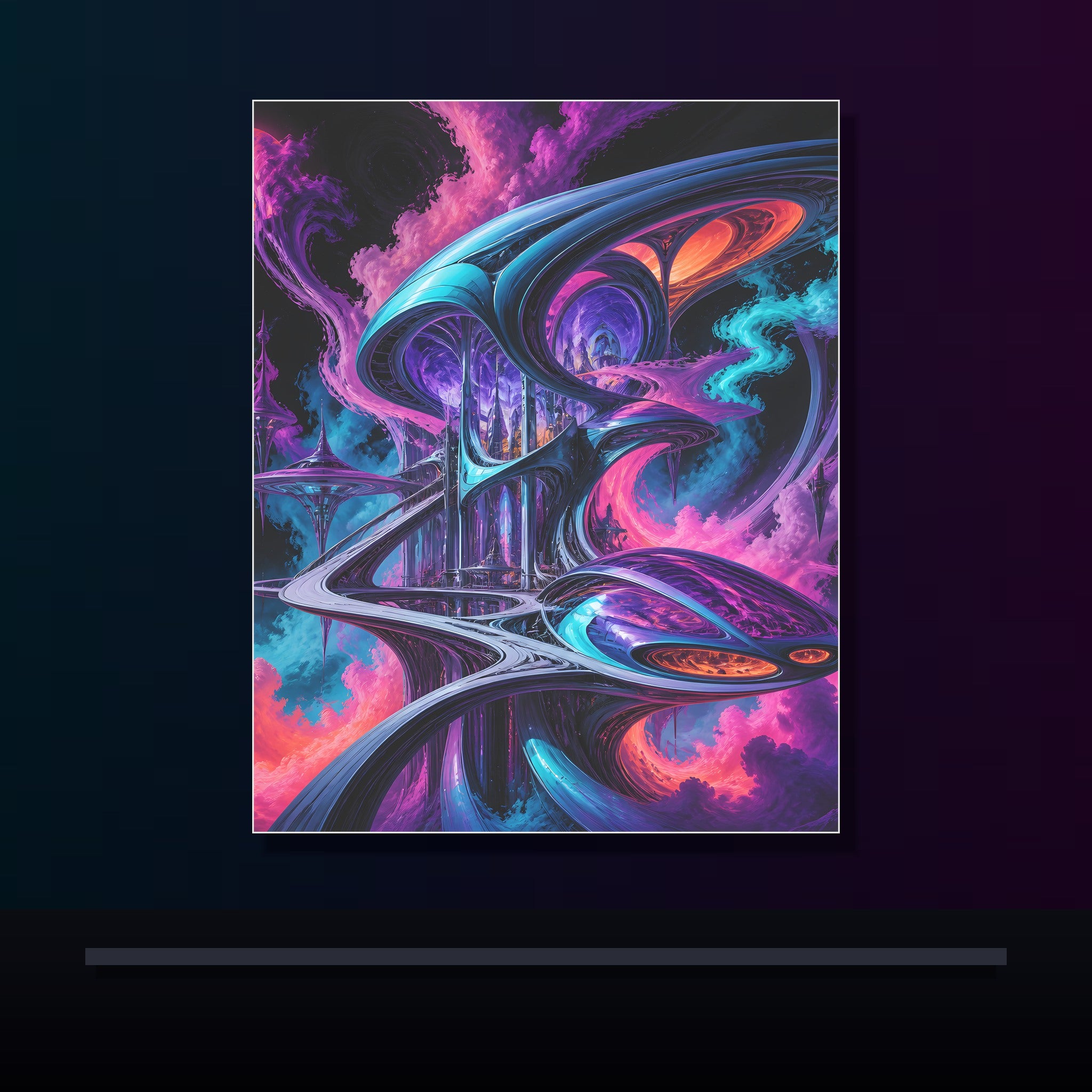 Vapor Arc Annex original KOSVYRE poster displayed in a dark psychedelic gallery setting
