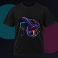 Velvet Causality original KOSVYRE design on a black graphic tee against a graphite studio background