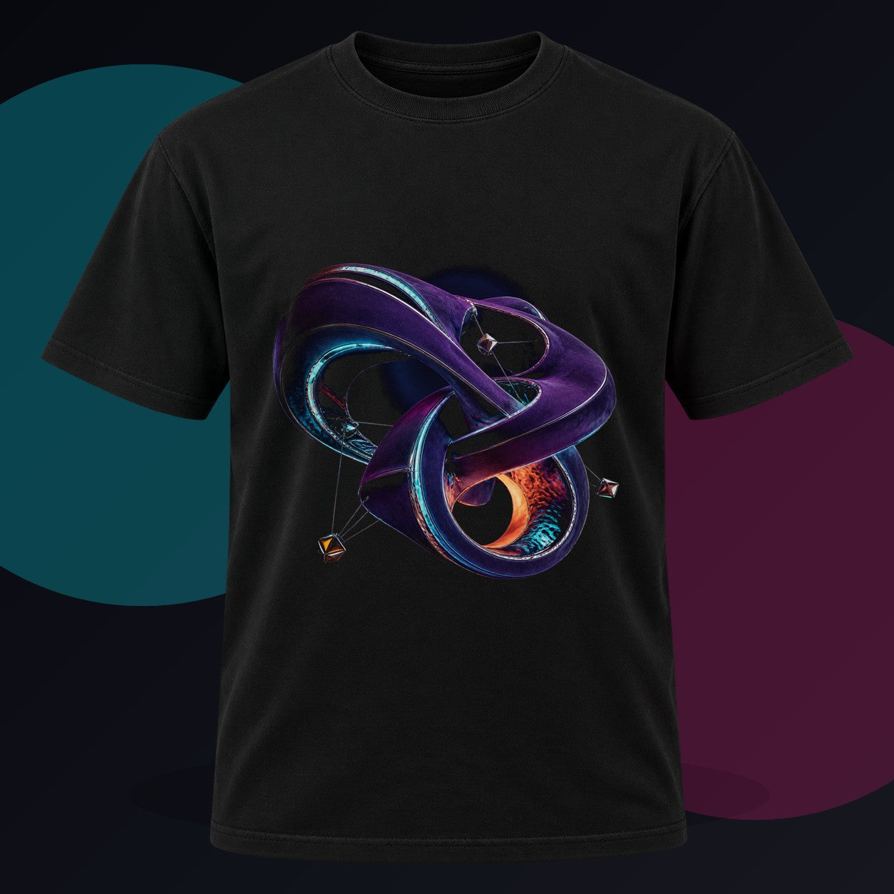Velvet Causality original KOSVYRE design on a black graphic tee against a graphite studio background