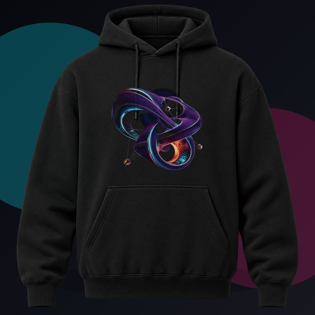 Velvet Causality original KOSVYRE design on a black hoodie against a graphite studio background
