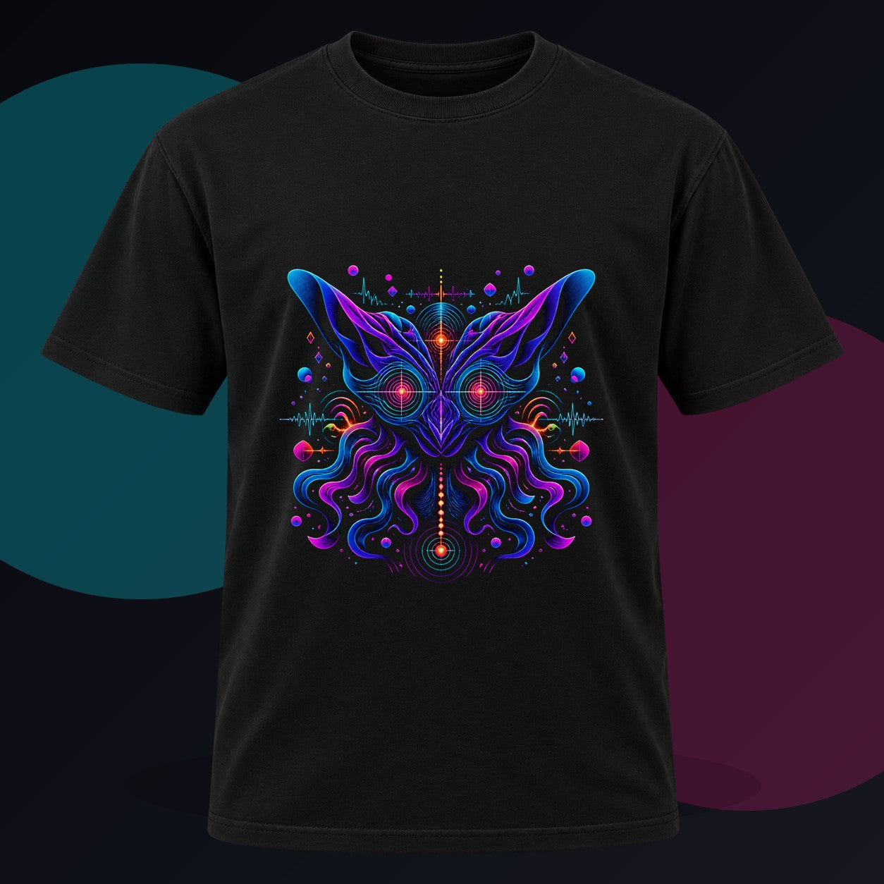 Velvet Signal Animal original KOSVYRE design on a black graphic tee against a graphite studio background