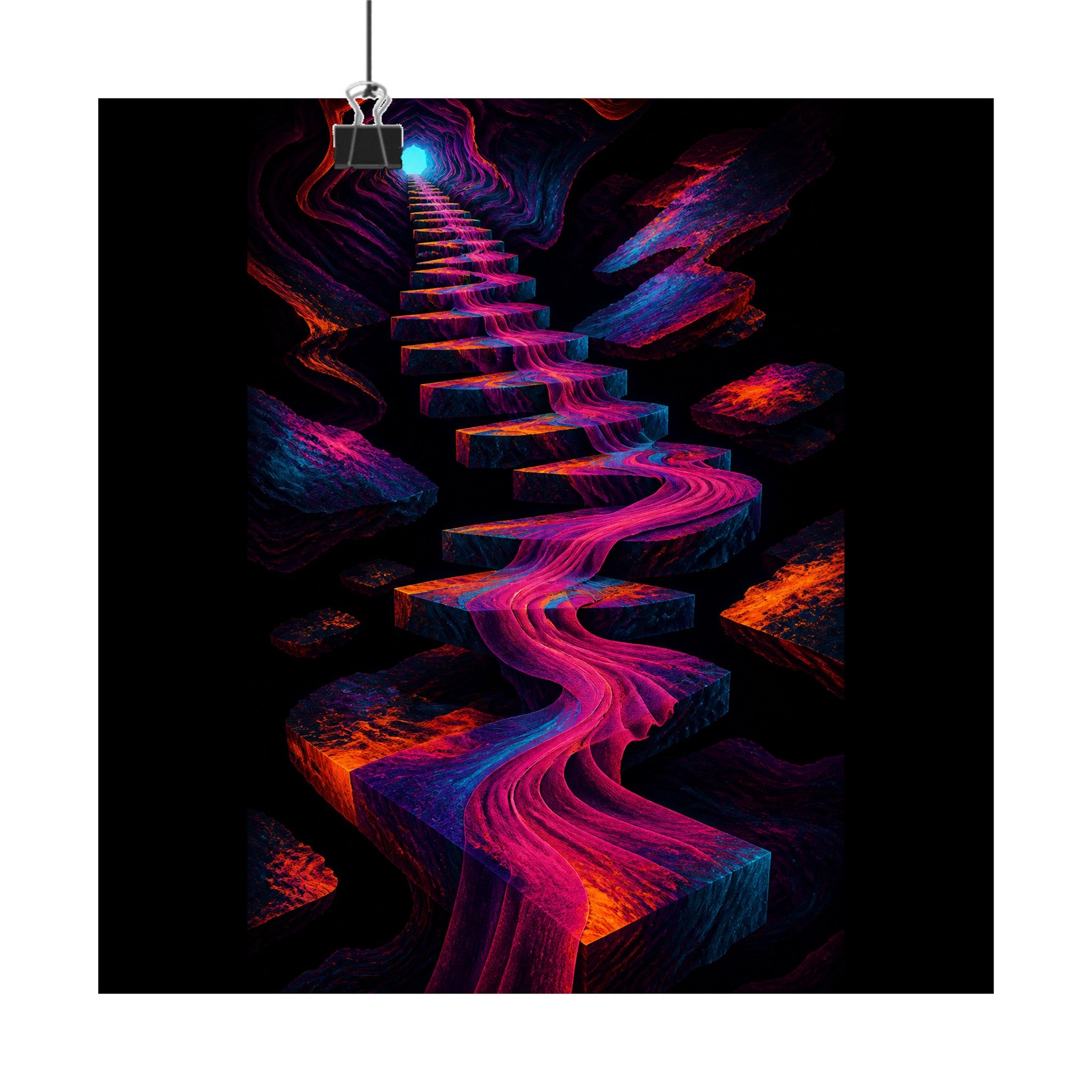 Velvet Signal Stair original KOSVYRE art print displayed with binder clips