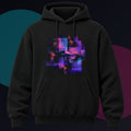 Velvet Static Memory original KOSVYRE design on a black hoodie against a graphite studio background