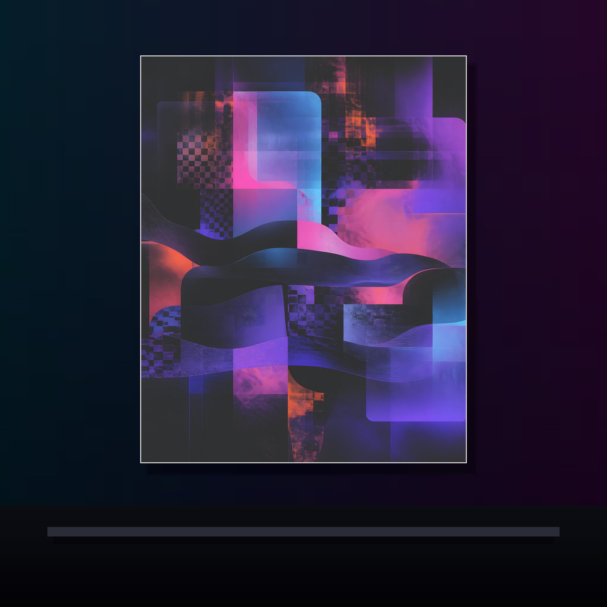 Velvet Static Memory original KOSVYRE poster displayed in a dark psychedelic gallery setting
