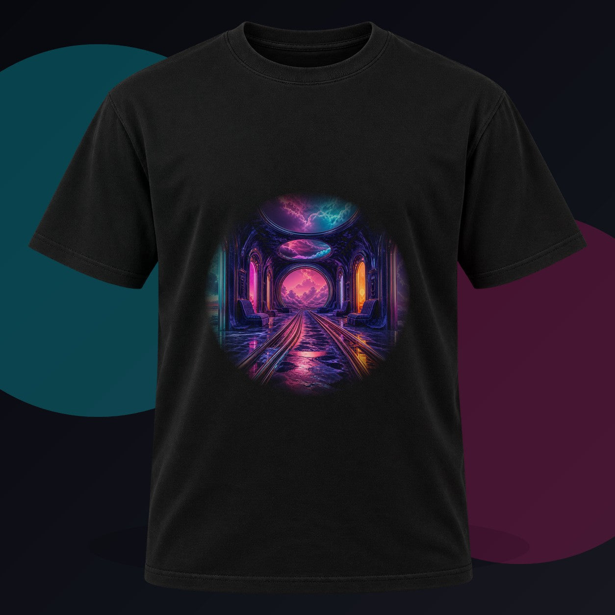 Velvet Transit original KOSVYRE design on a black graphic tee against a graphite studio background