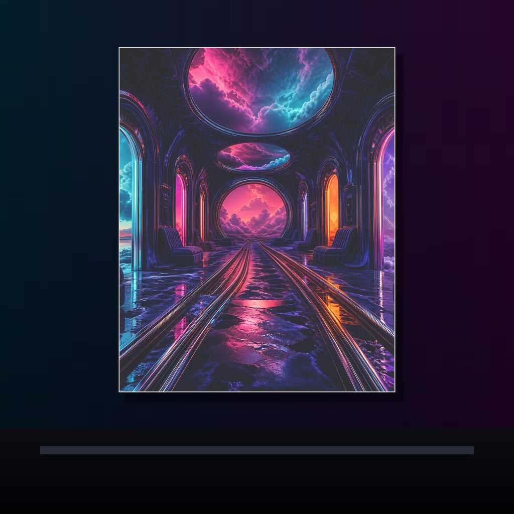 Velvet Transit original KOSVYRE poster displayed in a dark psychedelic gallery setting