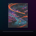 Vermilion Orbital Reef original KOSVYRE poster displayed in a dark psychedelic gallery setting