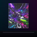 Violet Ferrofluid Garden original KOSVYRE poster displayed in a dark psychedelic gallery setting