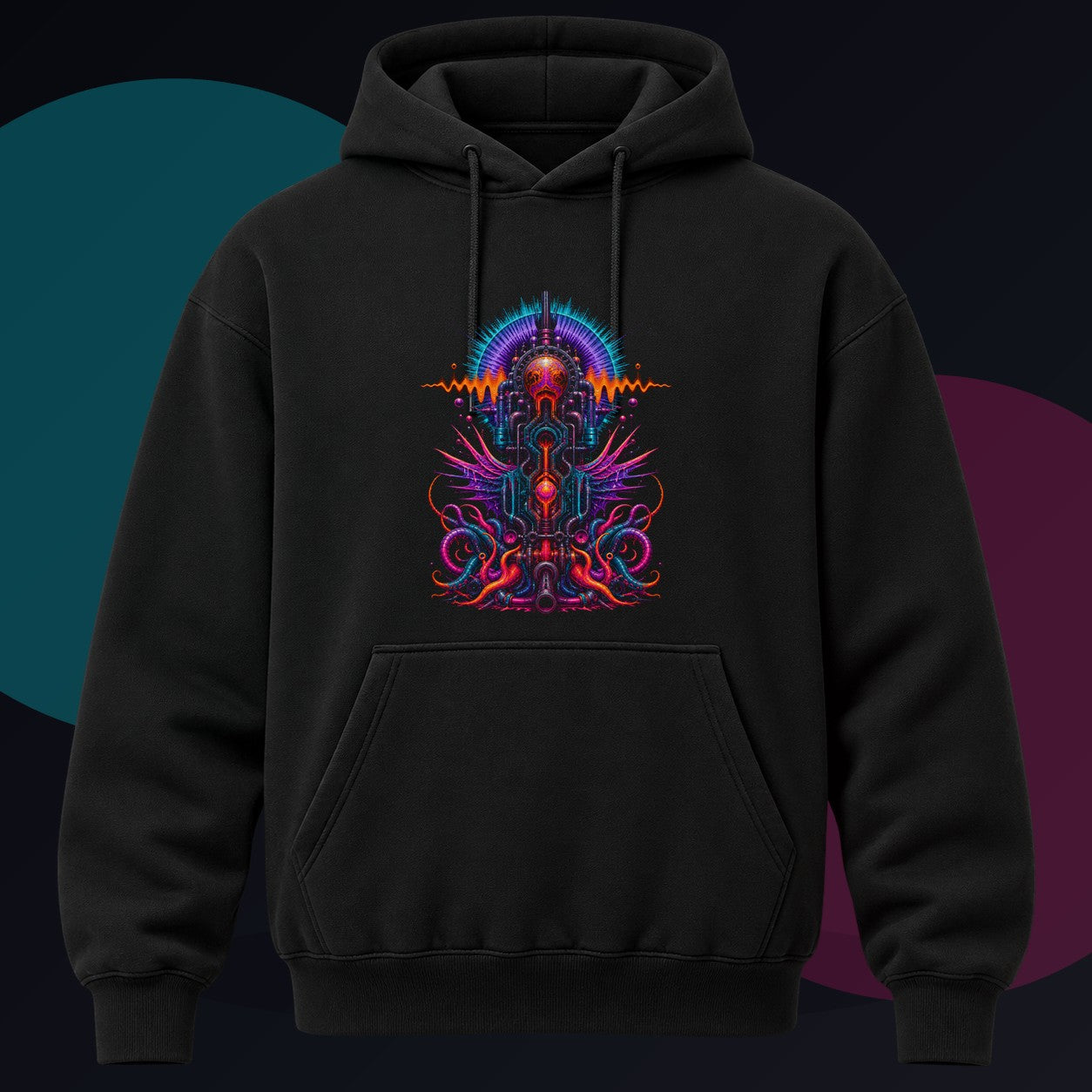 Wild Type Frequency original KOSVYRE design on a black hoodie against a graphite studio background