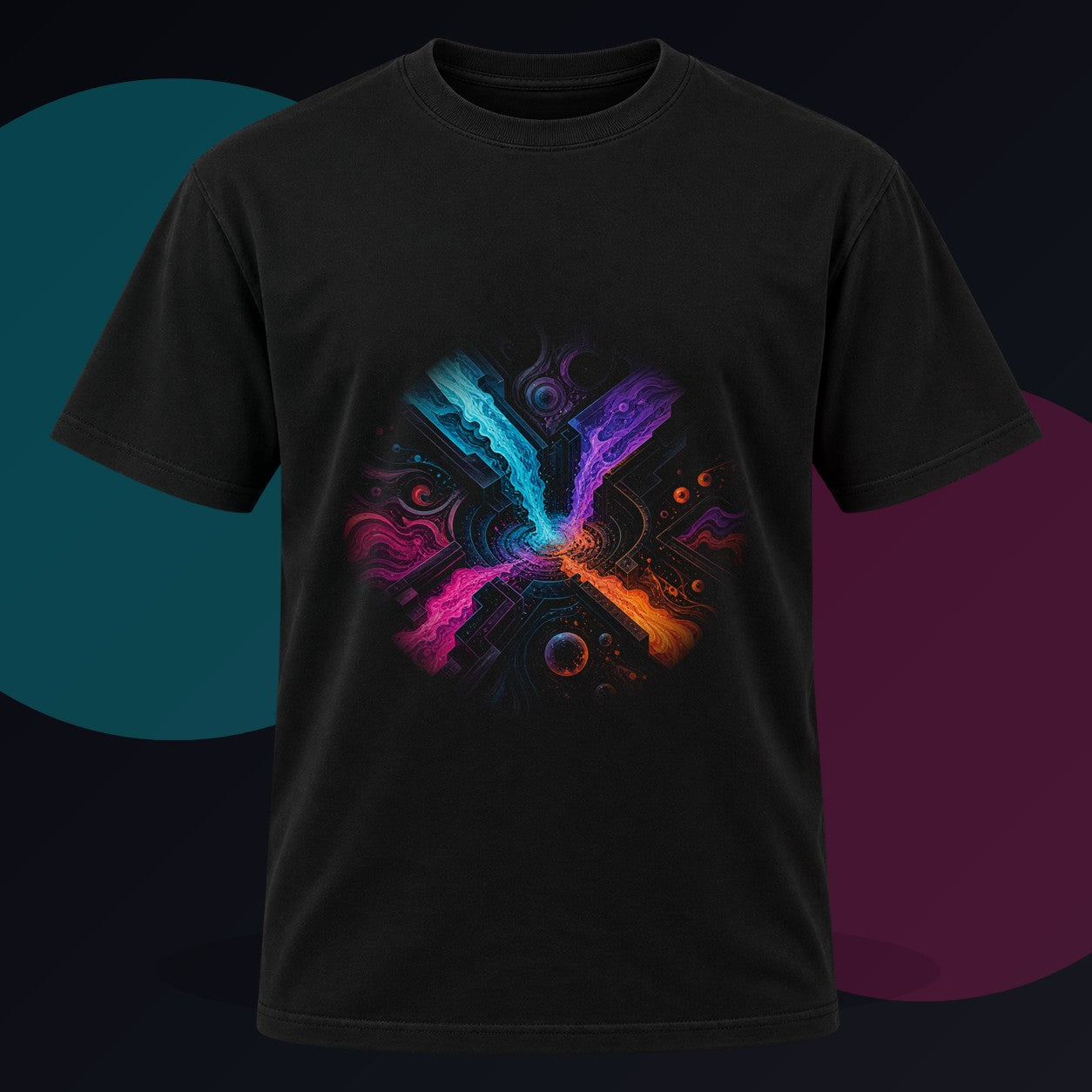 Zero Hour Inlet original KOSVYRE design on a black graphic tee against a graphite studio background