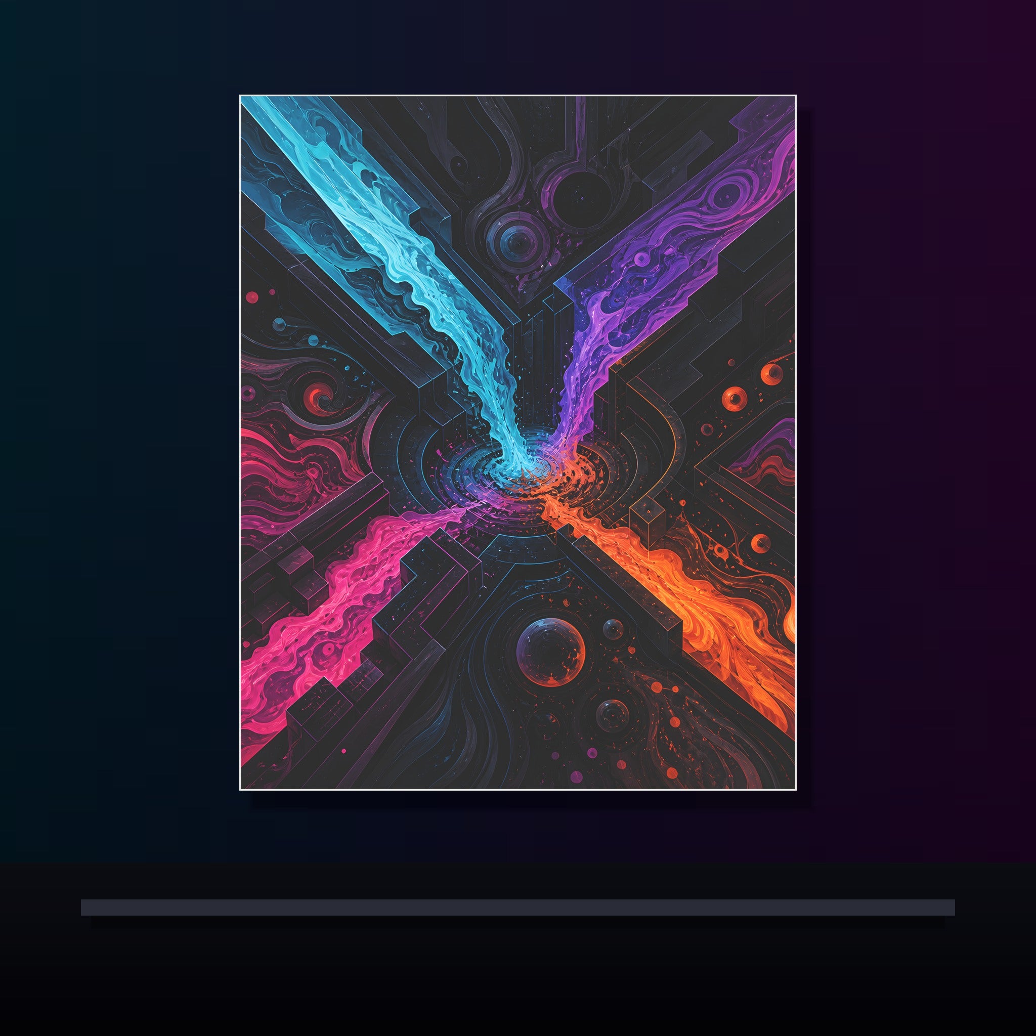 Zero Hour Inlet original KOSVYRE poster displayed in a dark psychedelic gallery setting