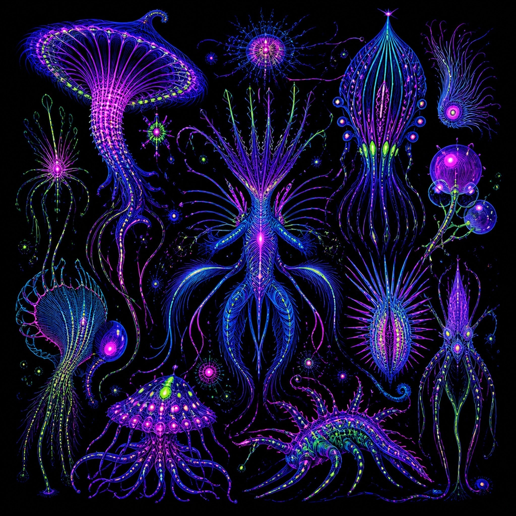 Close-up of the original KOSVYRE artwork Ultraviolet Menagerie