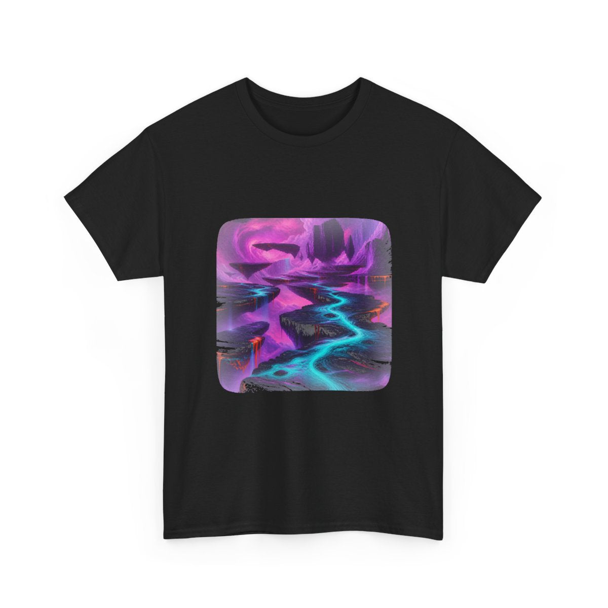 Ultraviolet Tectonic Garden KOSVYRE graphic tee product mockup, alternate front view