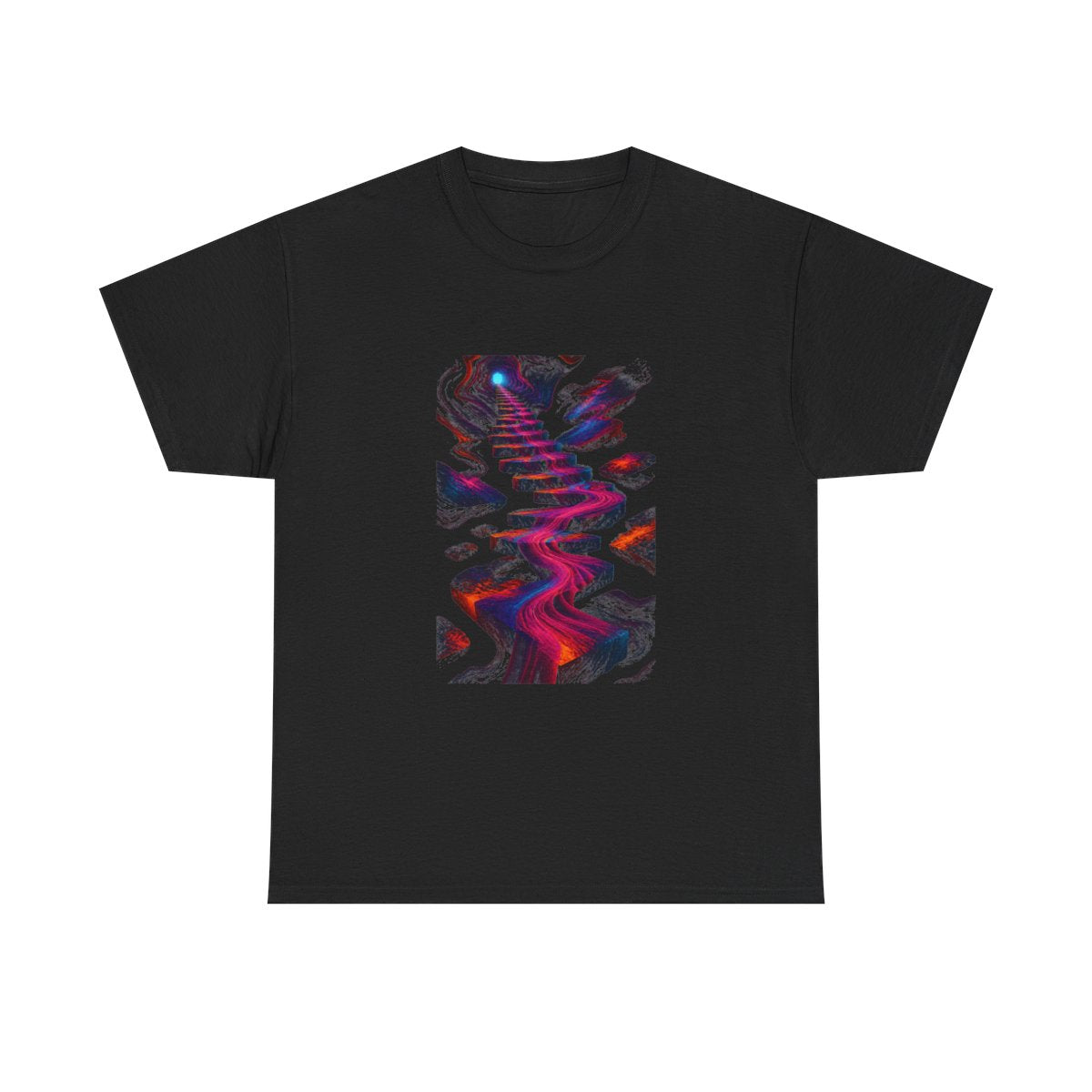 Velvet Signal Stair KOSVYRE graphic tee product mockup, front view