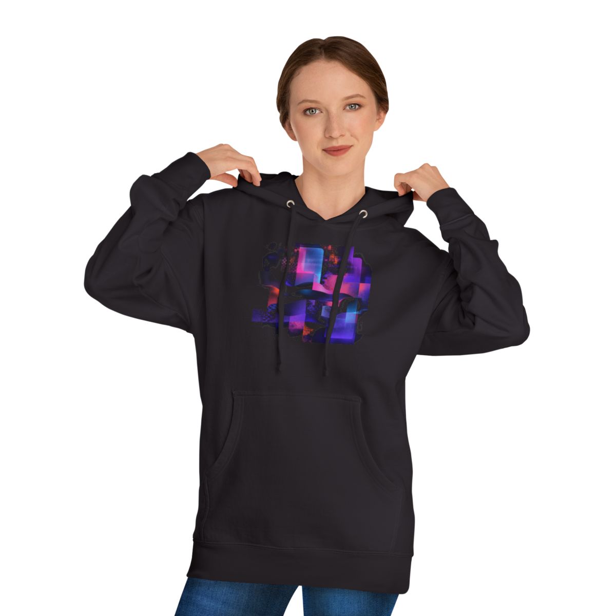 Velvet Static Memory KOSVYRE hoodie product mockup, person 1 front view