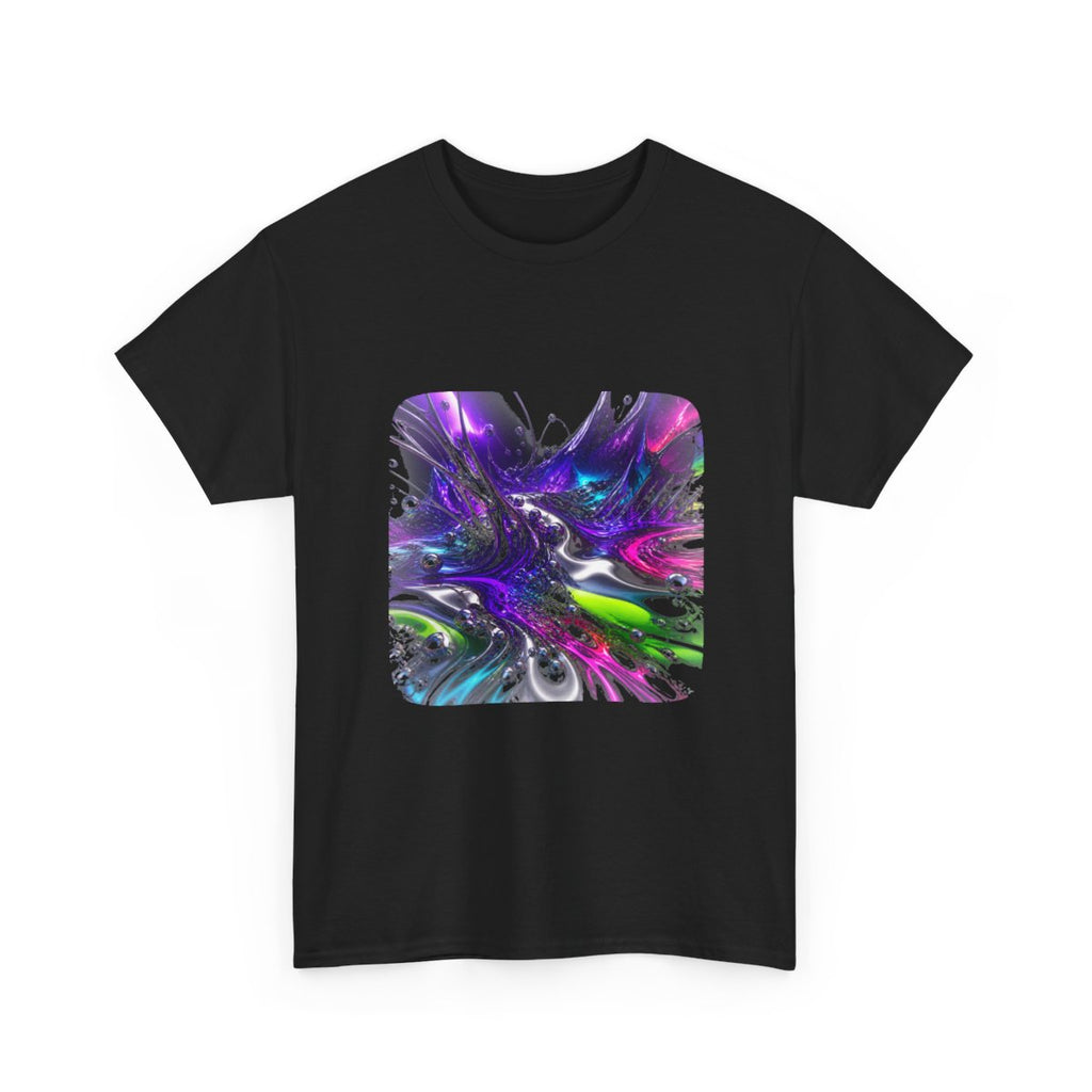 Violet Ferrofluid Garden KOSVYRE graphic tee product mockup, alternate front view
